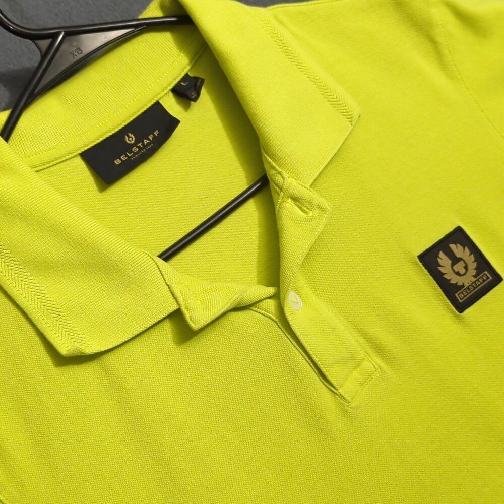Belstaff Shirt Men's L Lime Green Logo Polo Short Sleeve Preppy